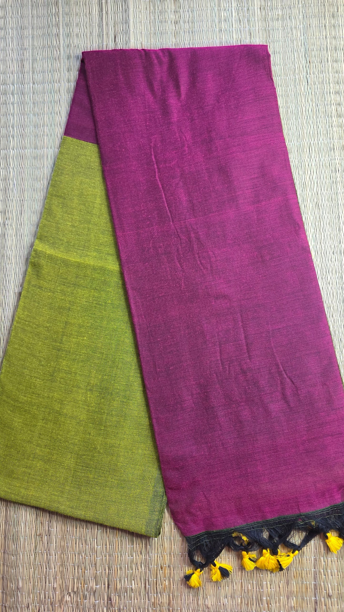 Light Green- Pink Khadi Cotton Saree