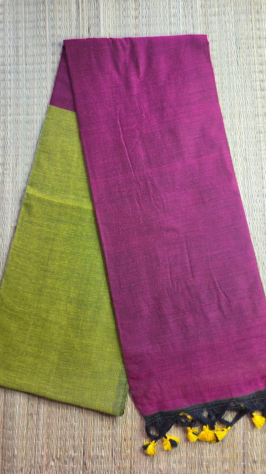 Light Green- Pink Khadi Cotton Saree
