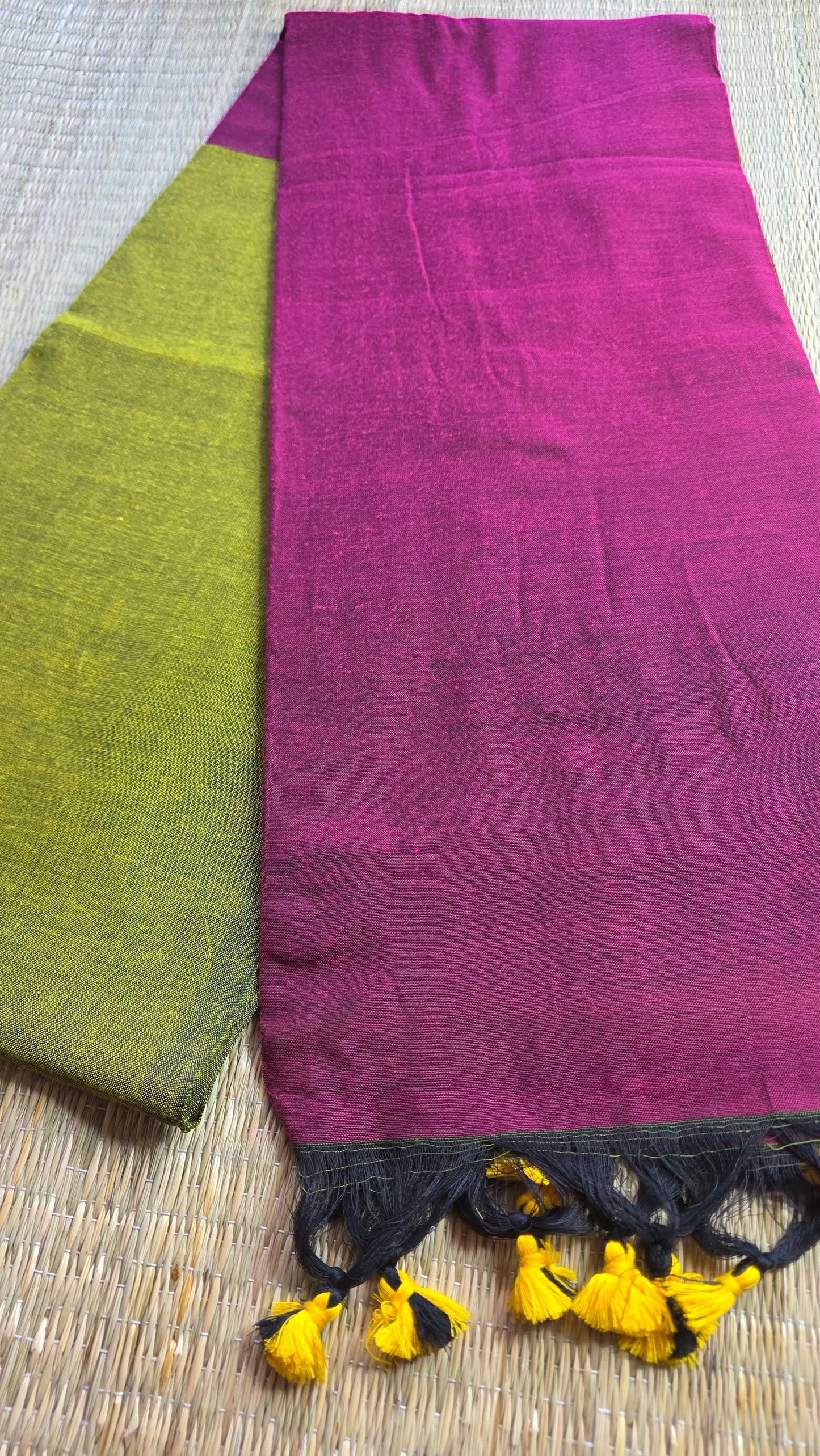 Light Green- Pink Khadi Cotton Saree