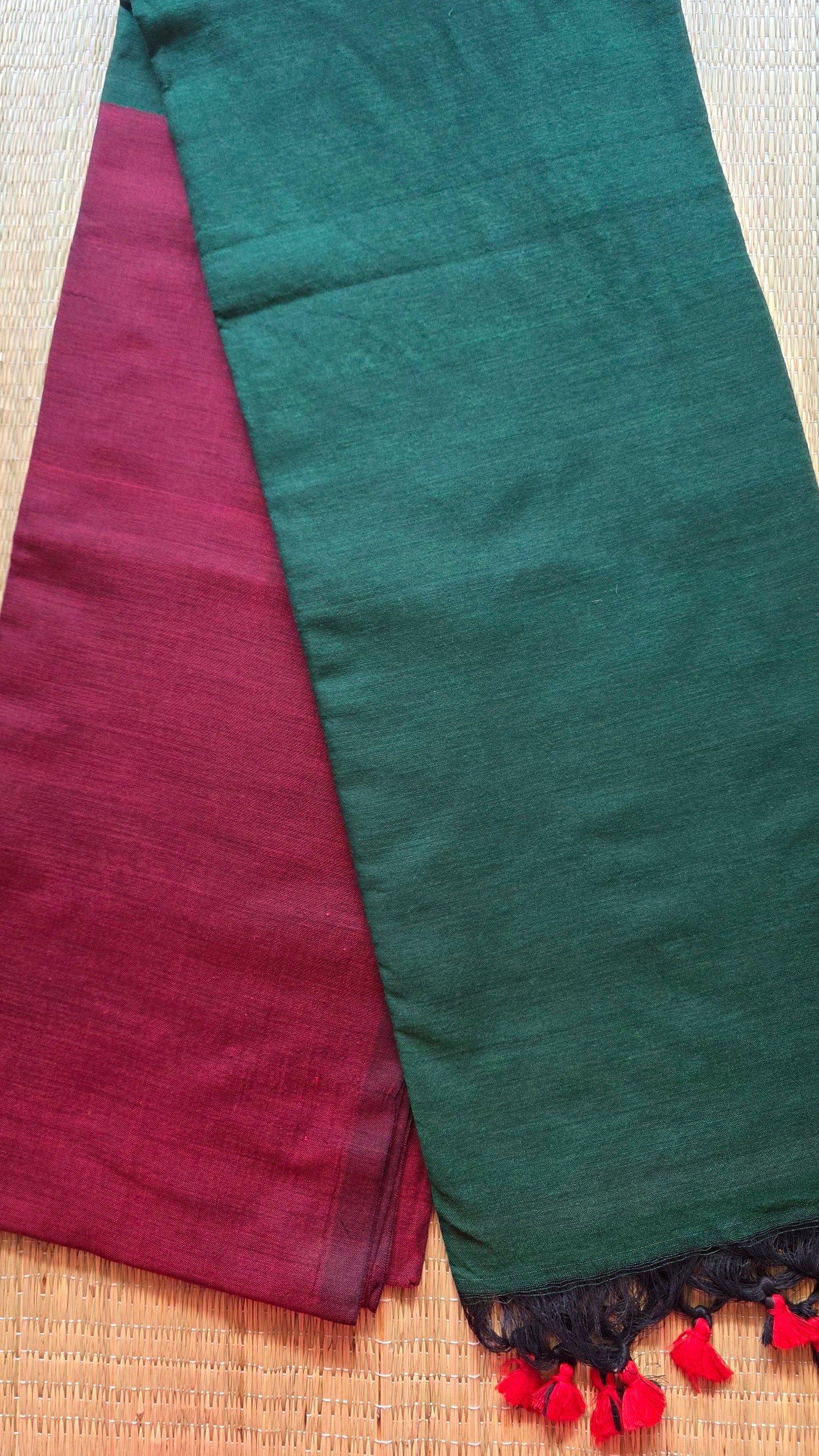 Maroon- Green Khadi Cotton Saree