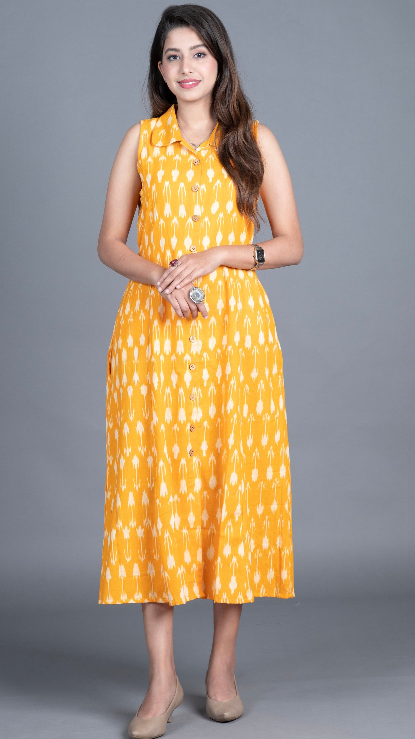 Ikat Dress- Yellow
