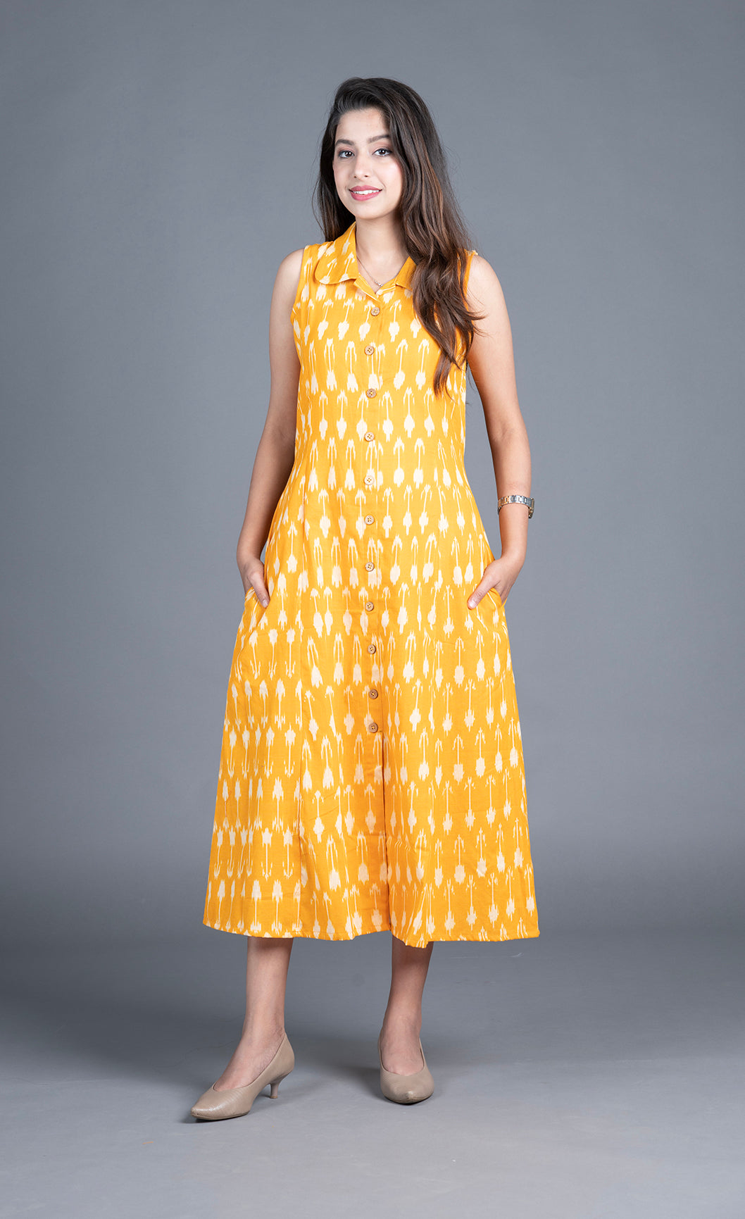Ikat Dress- Yellow