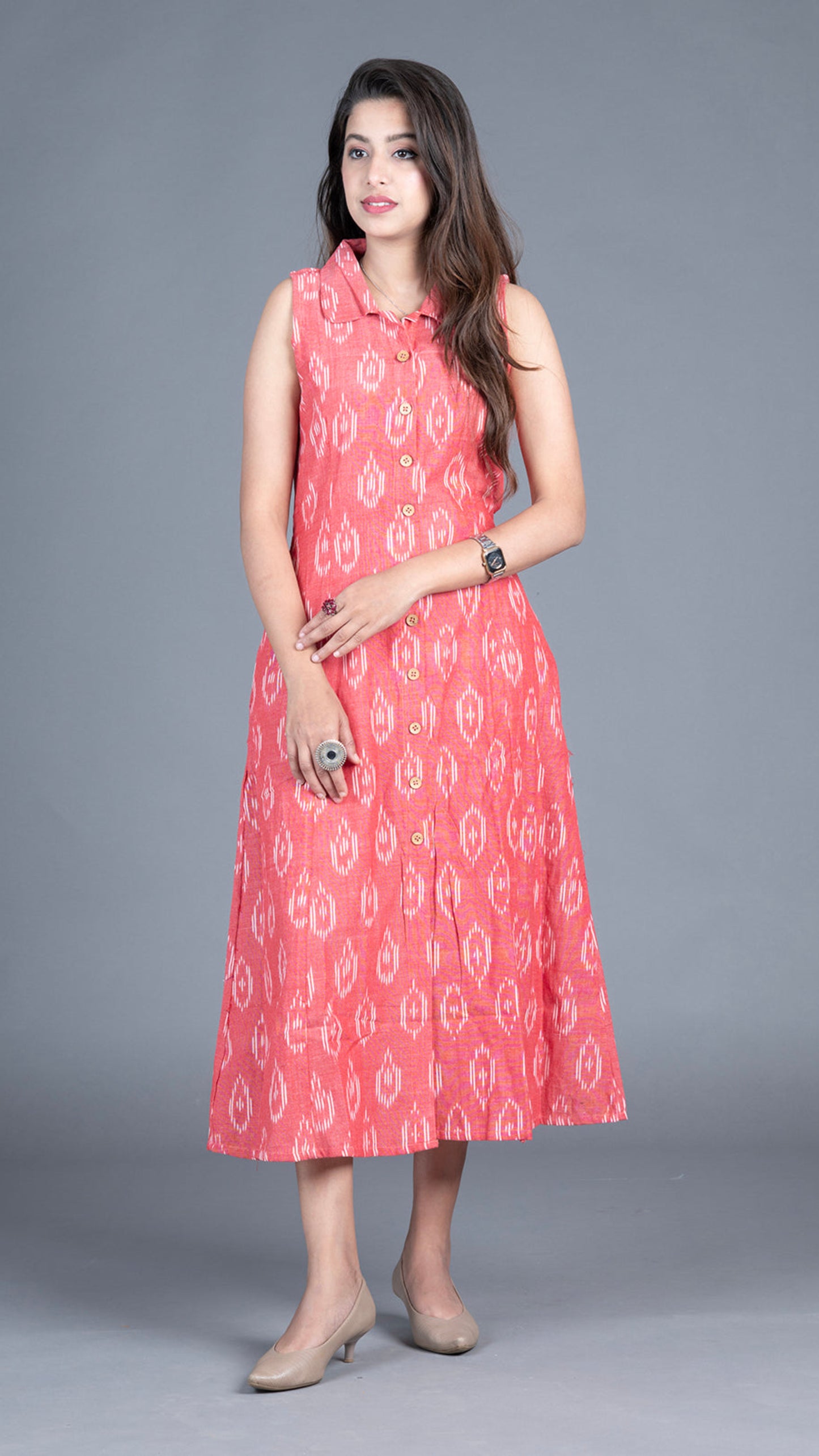 Ikat Dress- Light Red