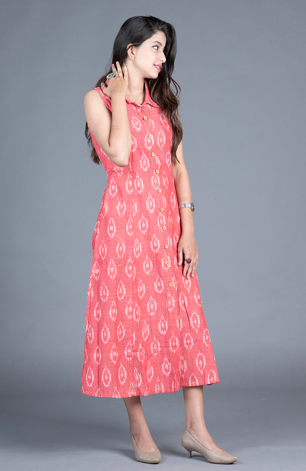 Ikat Dress- Light Red