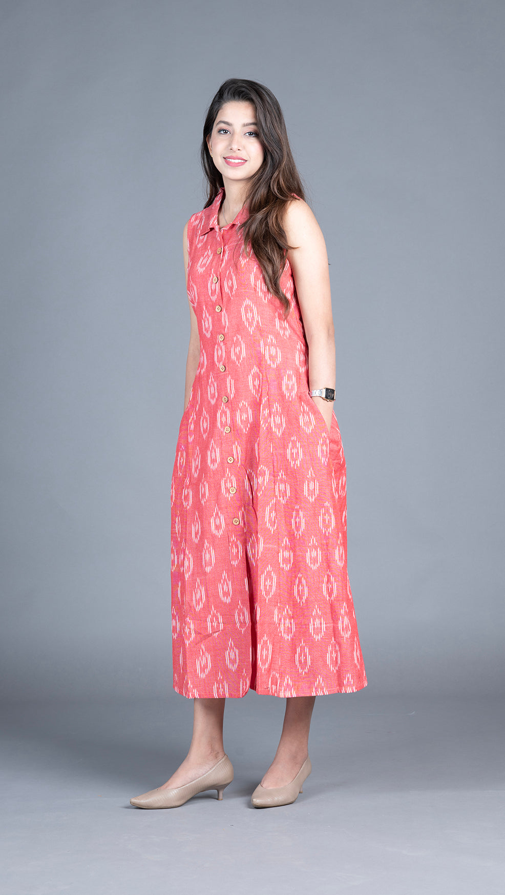 Ikat Dress- Light Red