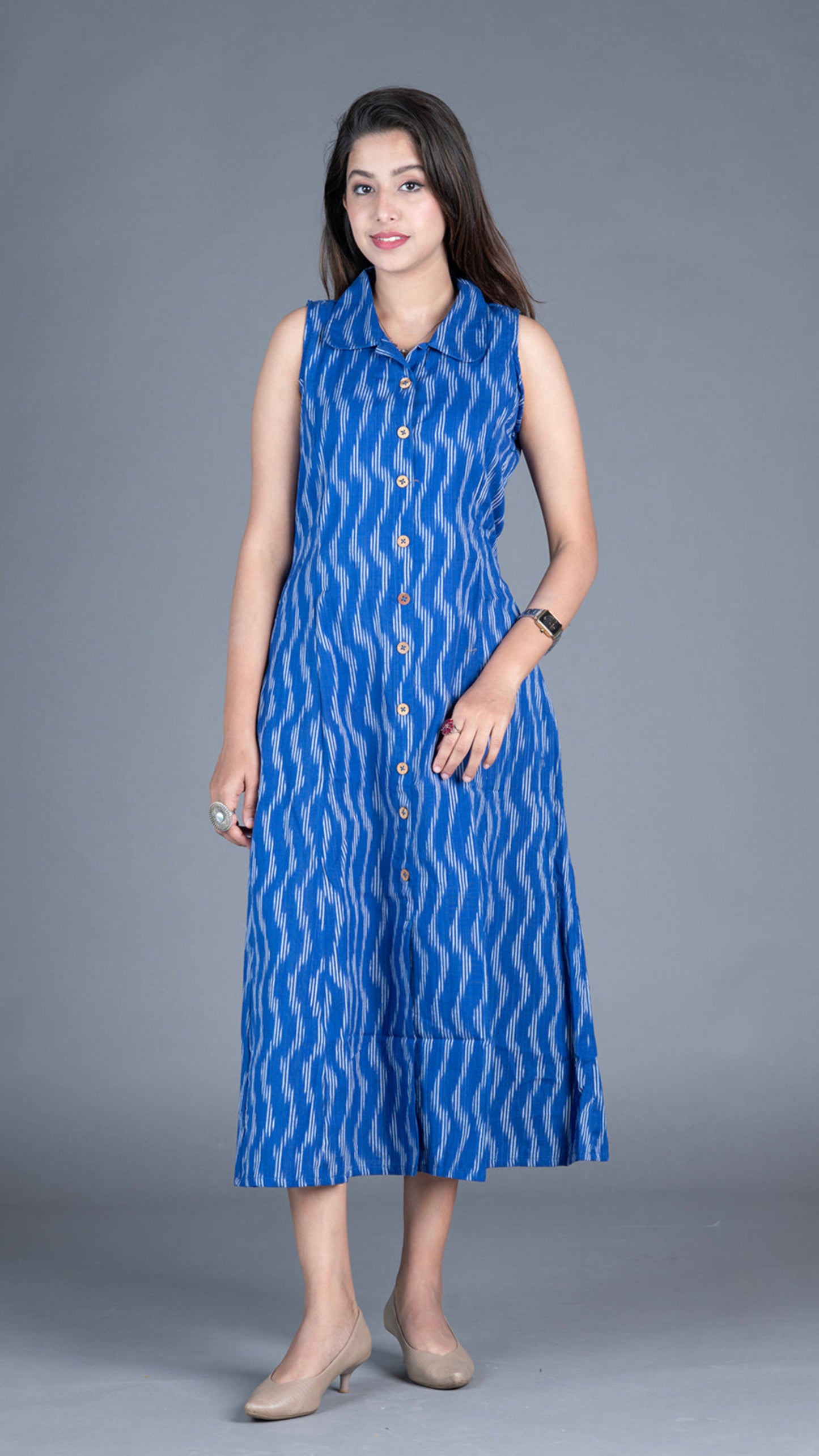 Ikat Dress- Dark Blue