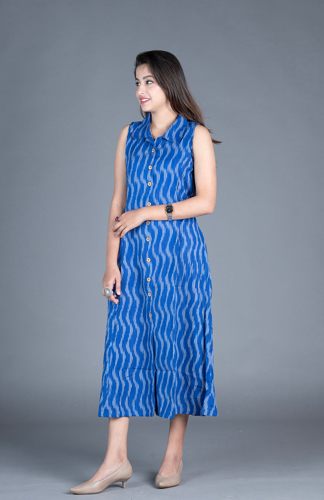 Ikat Dress- Dark Blue