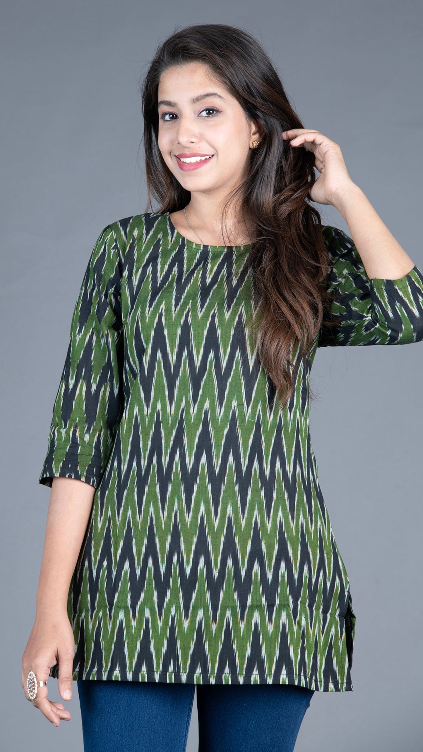 Dark Green Ikat Short Kurta