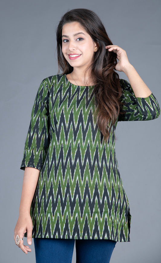 Dark Green Ikat Short Kurta