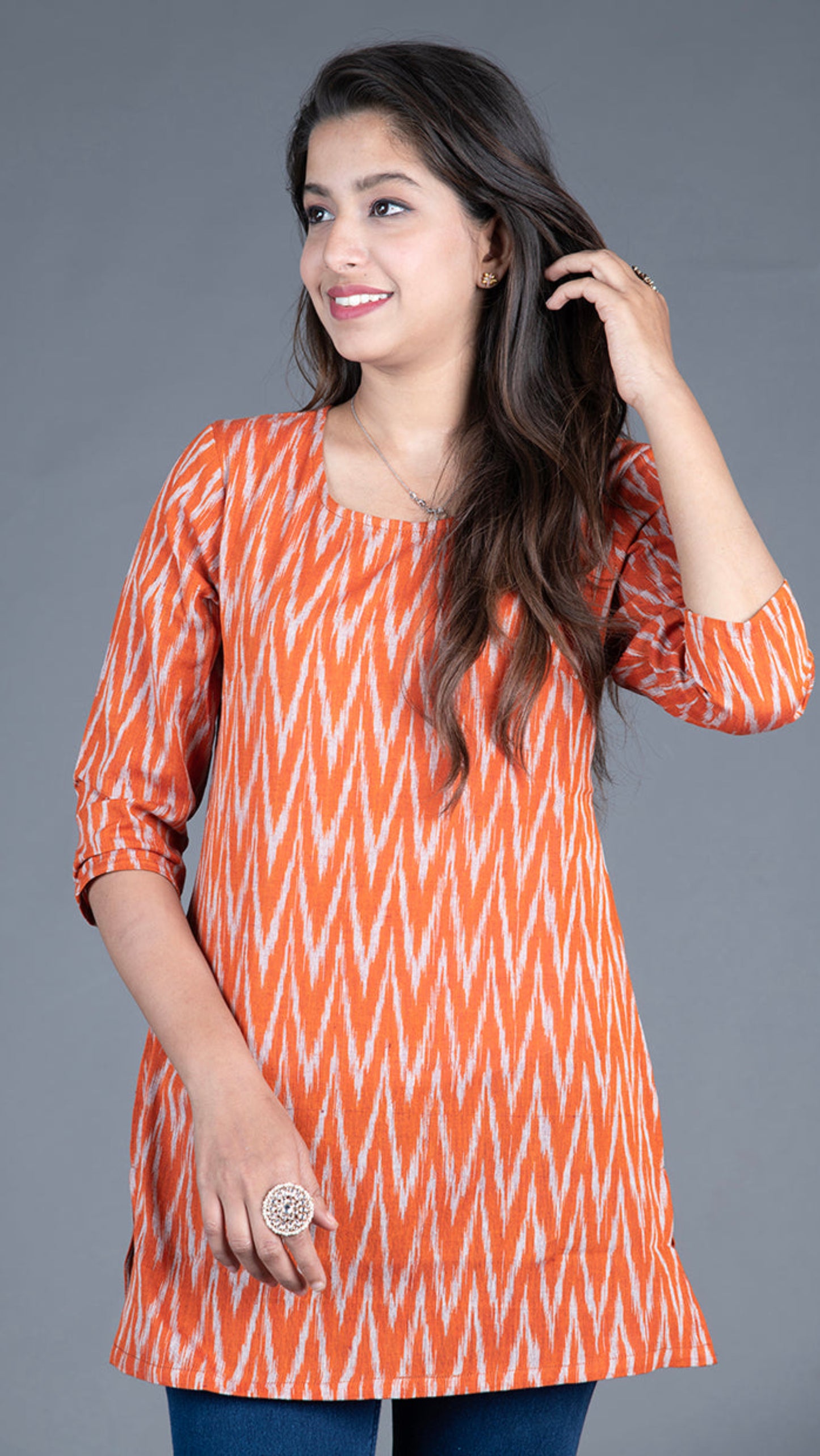 Orange Ikat Short Kurta