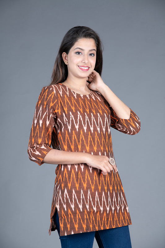 Brown Ikat Short Kurta