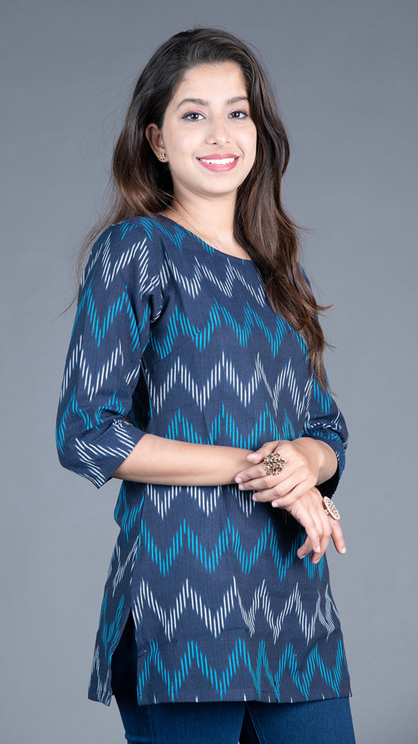 Navy Blue Ikat Short Kurta