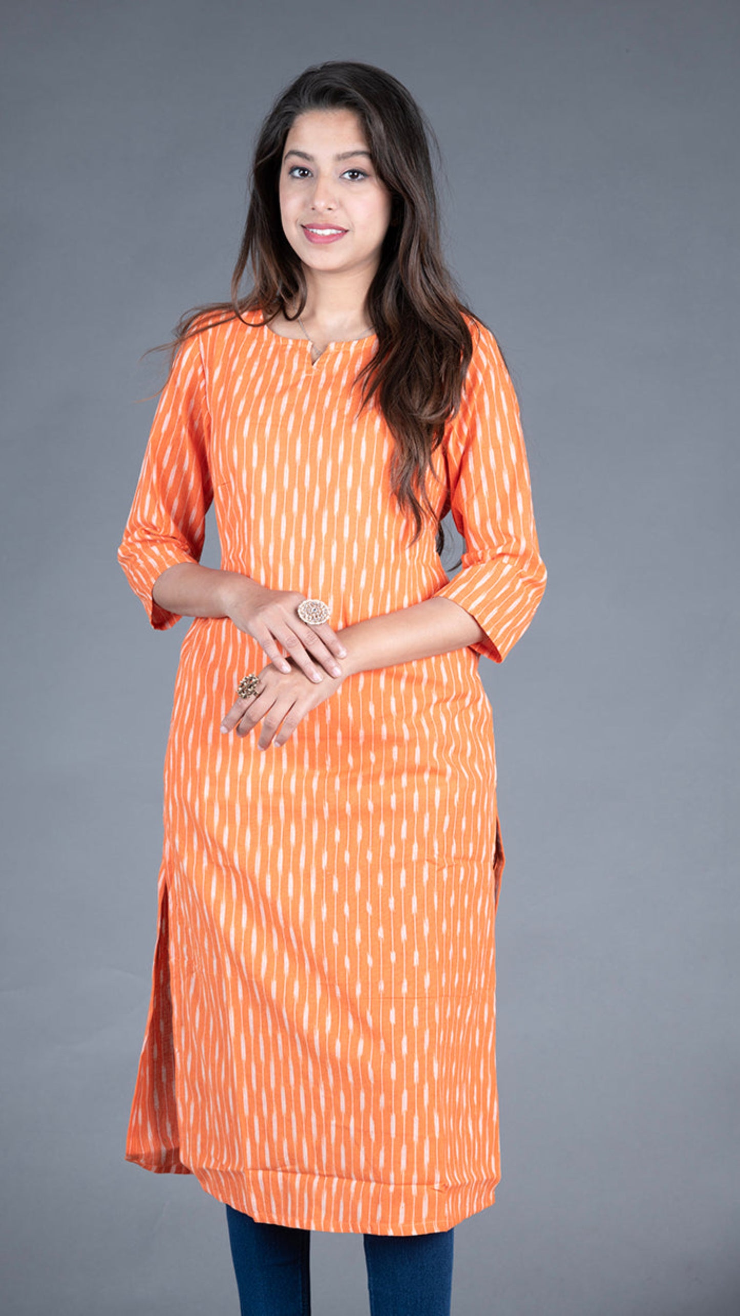 Orange Ikat Long Kurtas