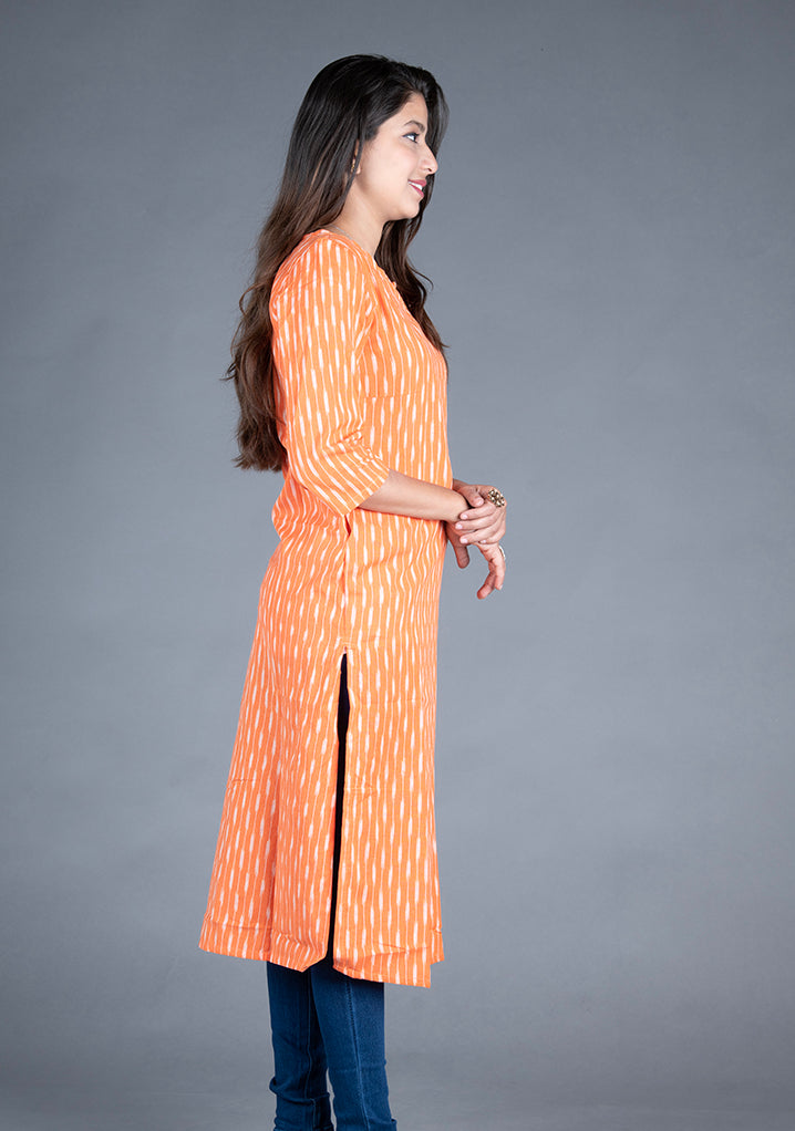 Orange Ikat Long Kurtas