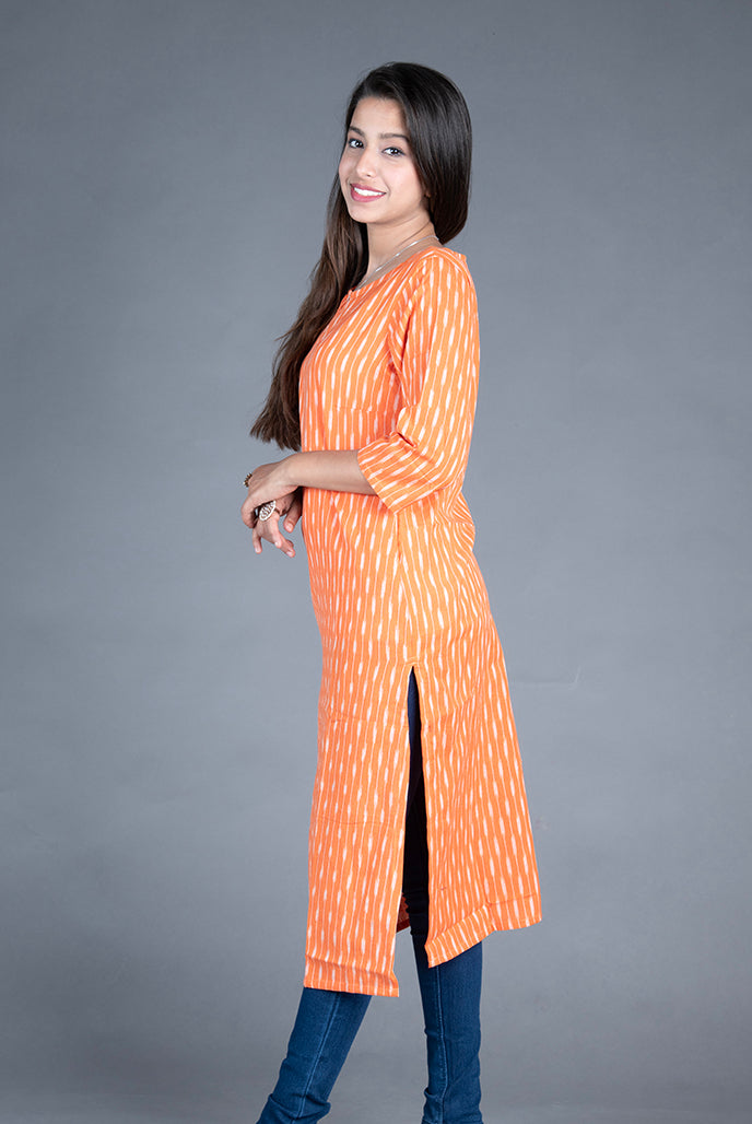 Orange Ikat Long Kurtas