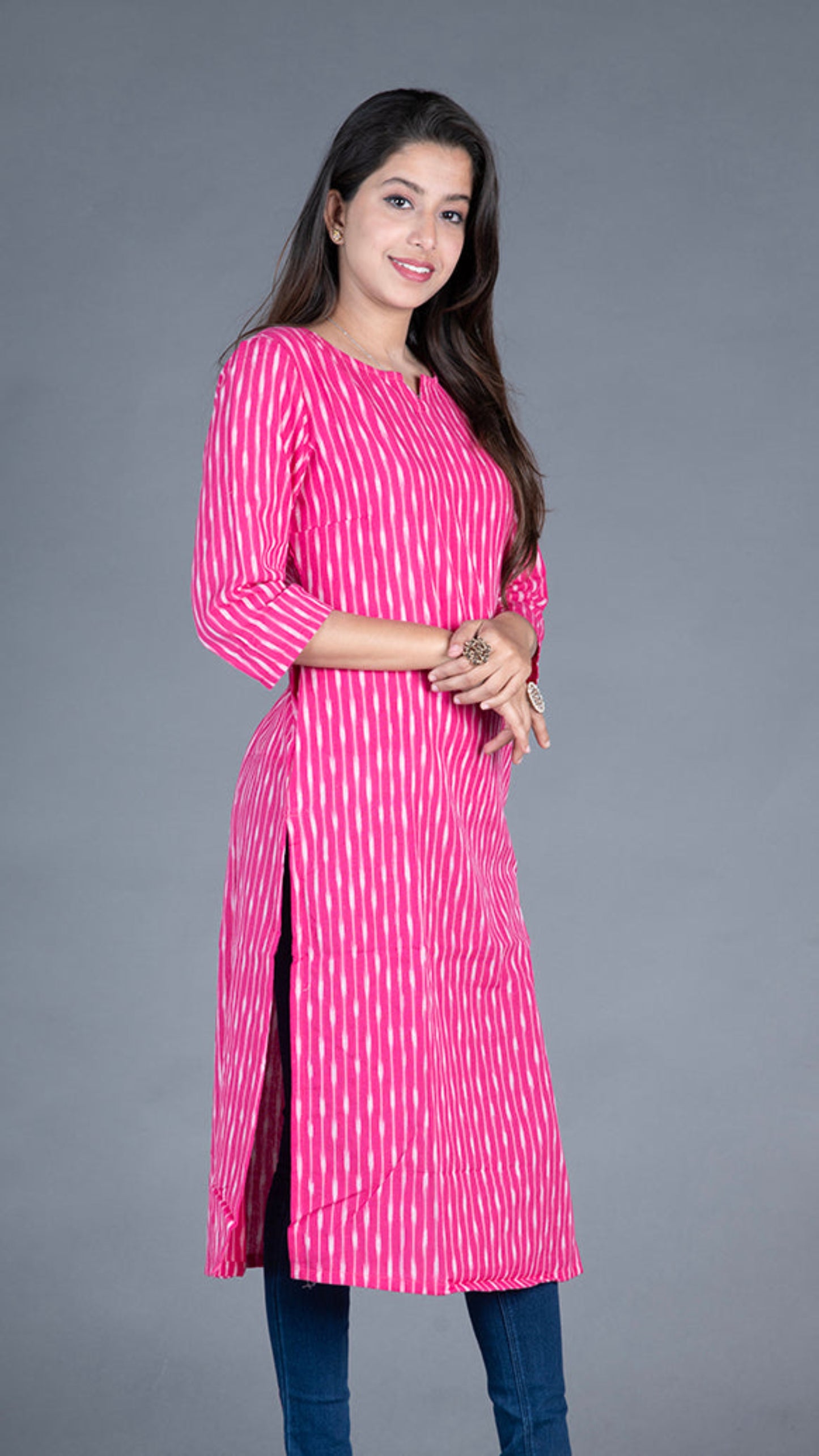Pink Ikat Long Kurtas