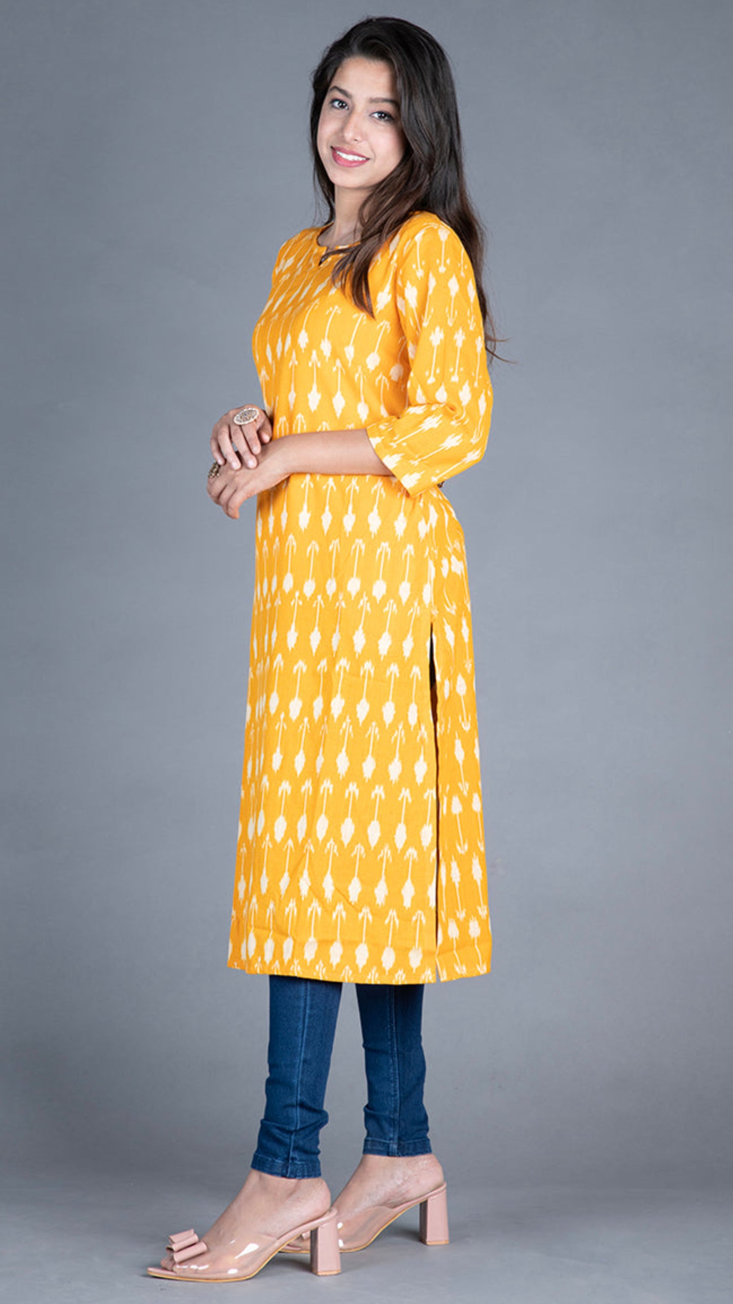 Yellow Ikat Long Kurtas
