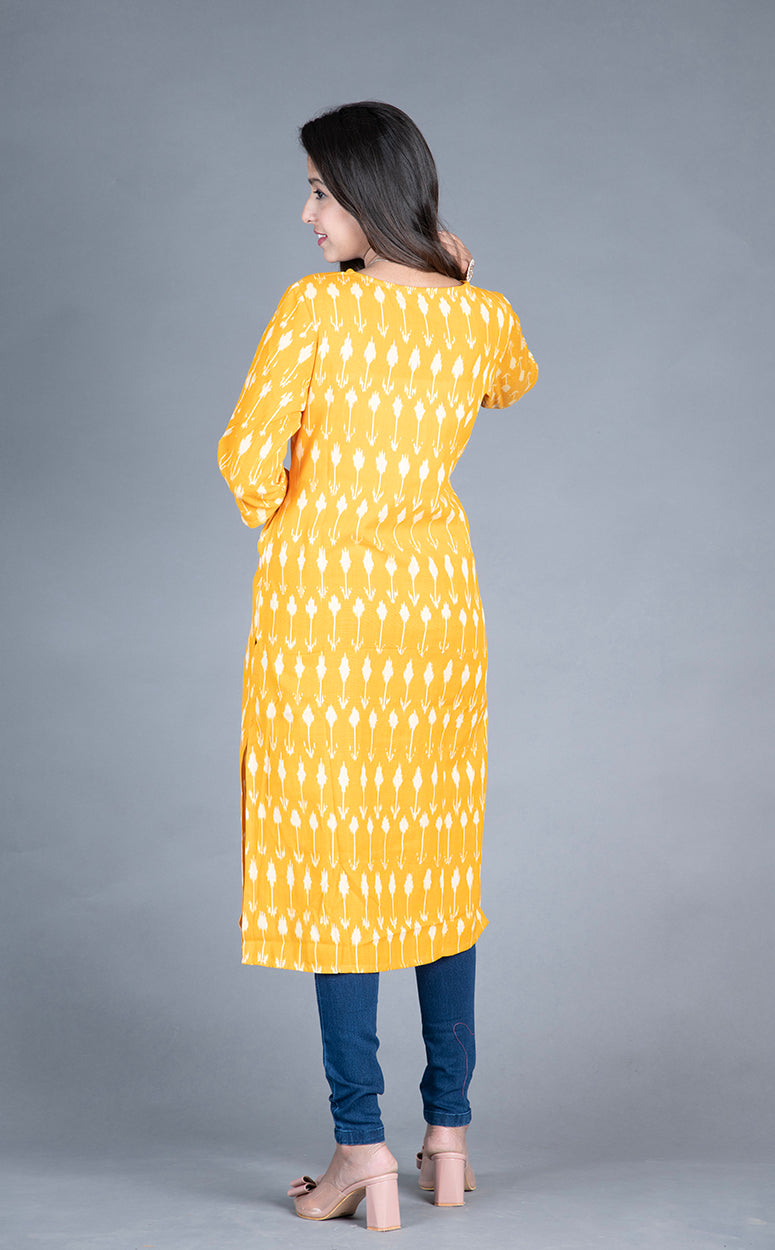 Yellow Ikat Long Kurtas