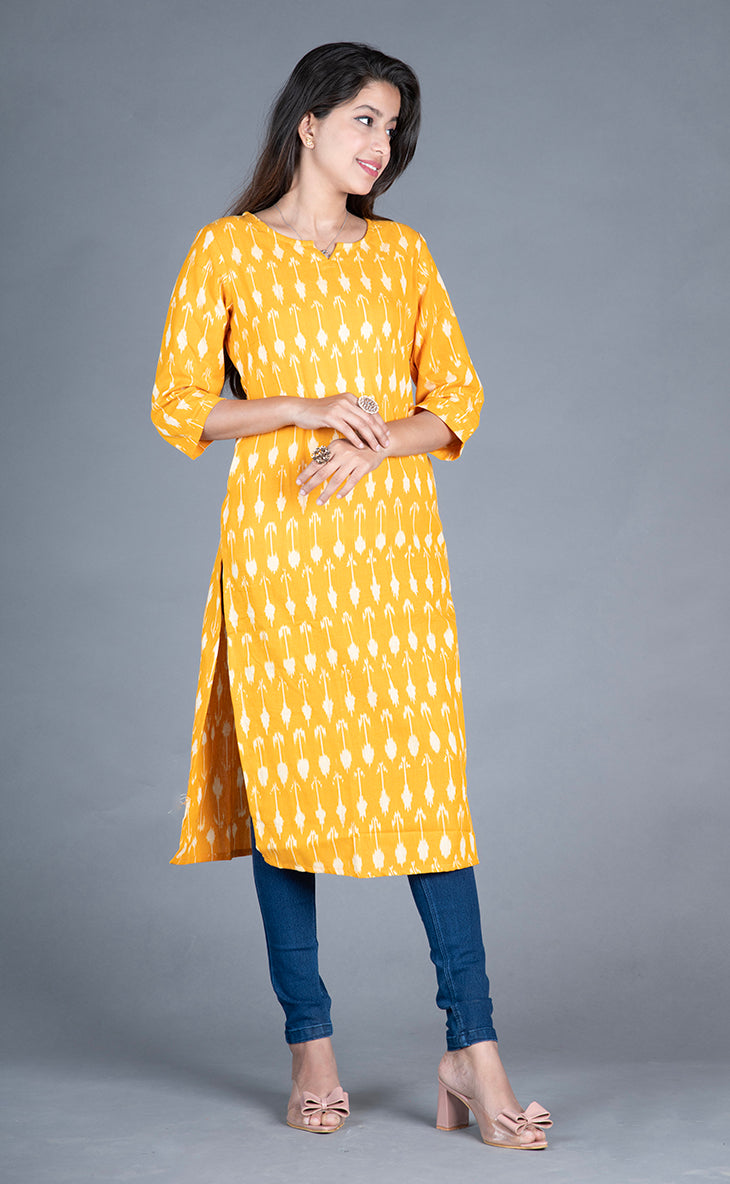Yellow Ikat Long Kurtas