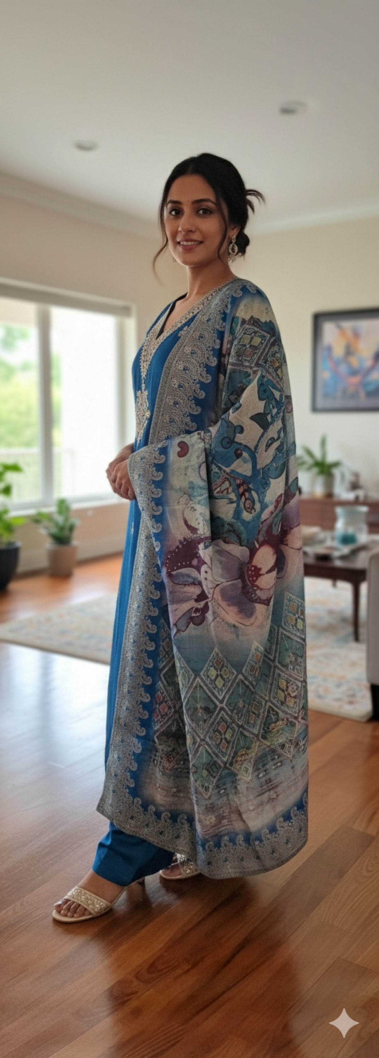 Blue-Zari Party Wear Salwar Set (3 Piece)