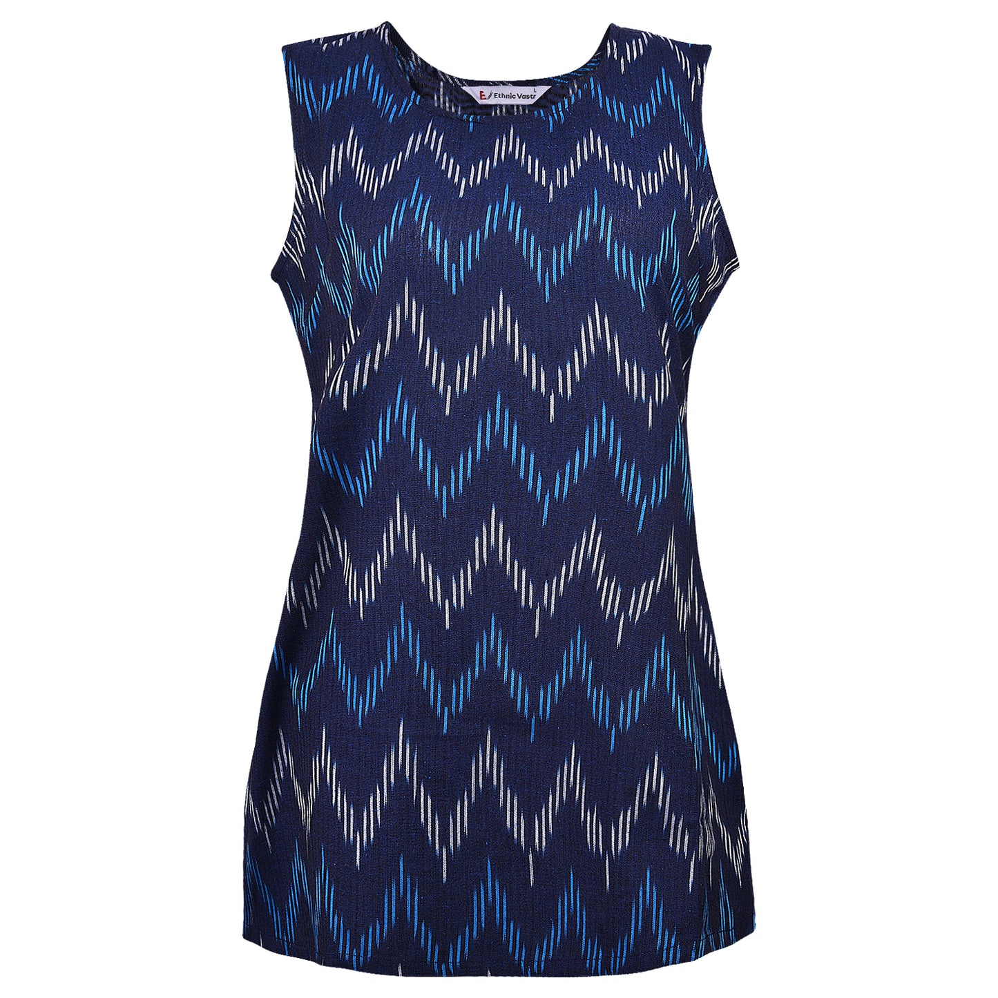 Navy Blue Ikat Short Kurta (Sleeveless)