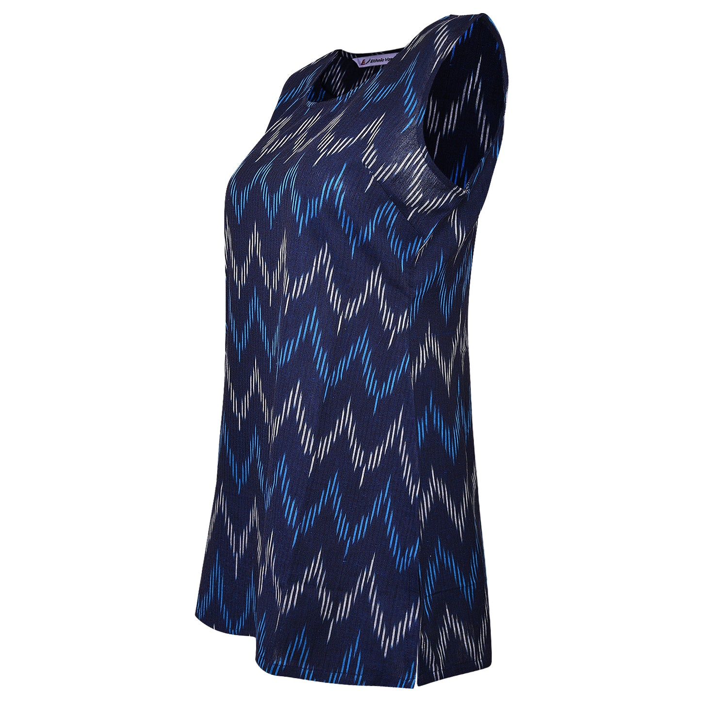 Navy Blue Ikat Short Kurta (Sleeveless)