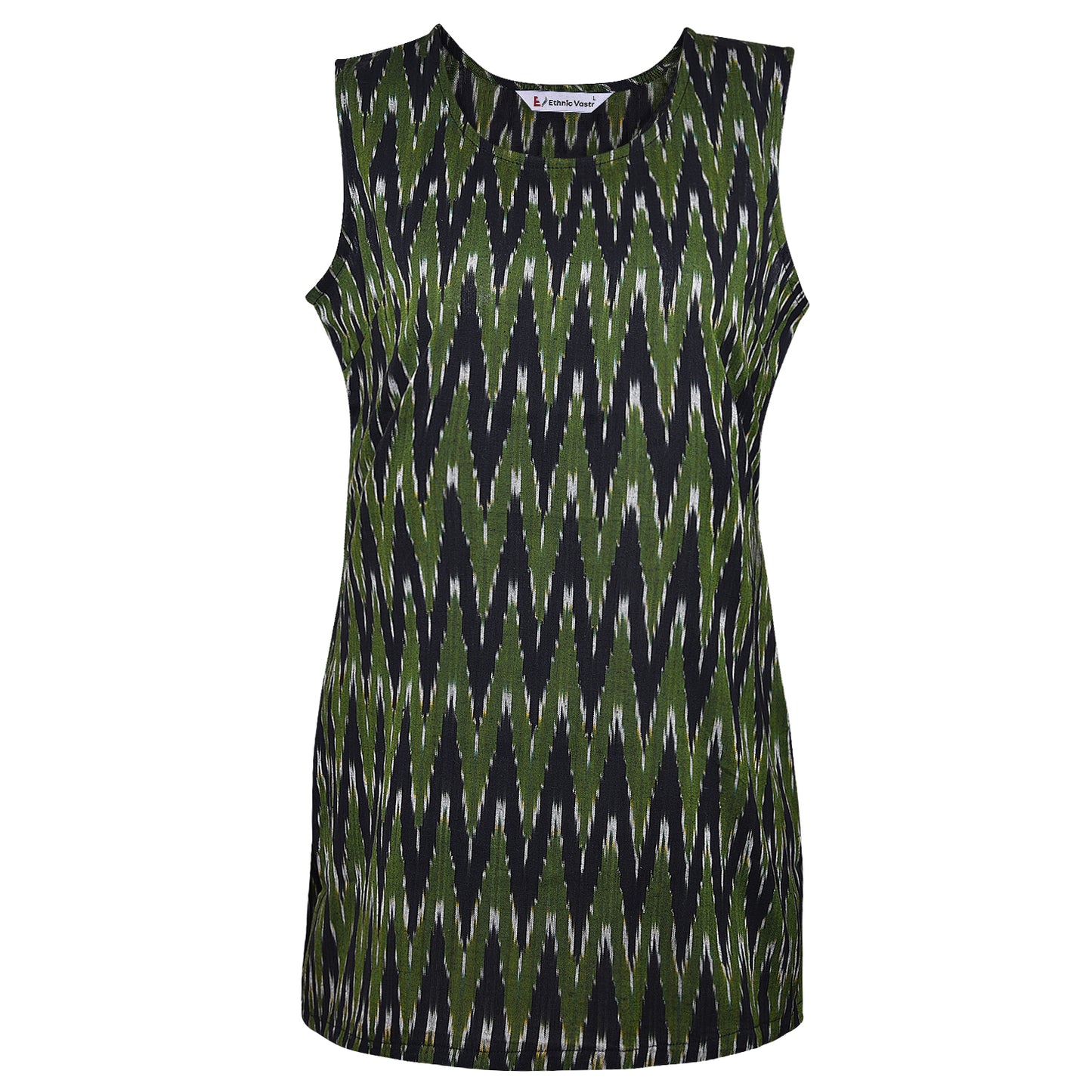 Dark Green Ikat Short Kurta (Sleeveless)
