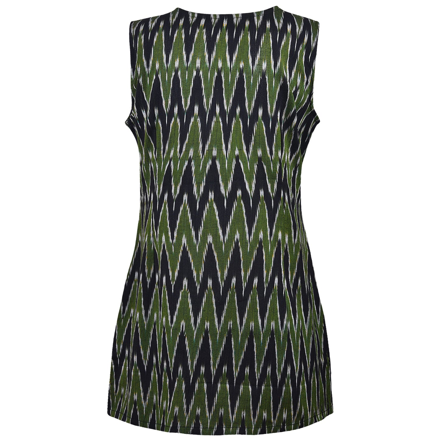 Dark Green Ikat Short Kurta (Sleeveless)