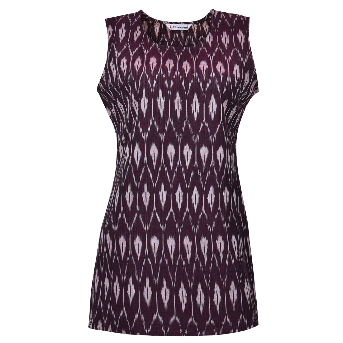 Wine Ikat Short Kurta (Sleeveless)