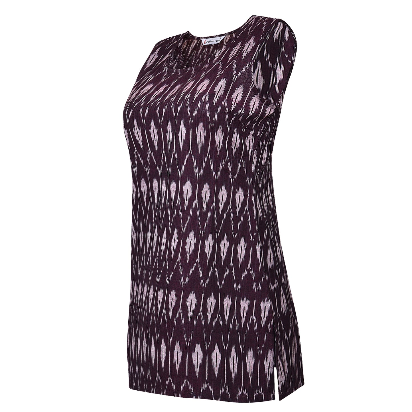 Wine Ikat Short Kurta (Sleeveless)