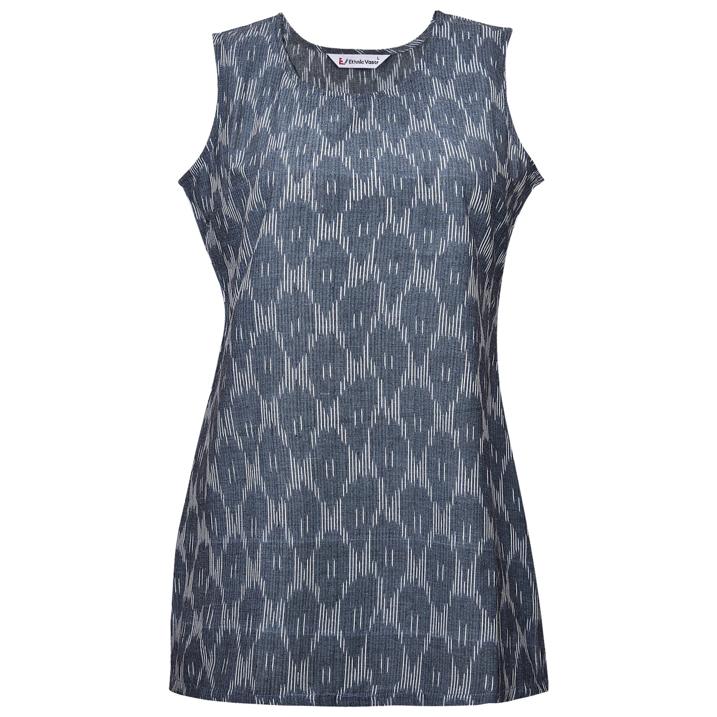 Grey & White Ikat Short Kurta (Sleeveless)