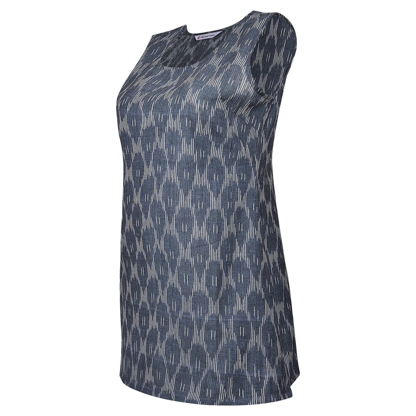 Grey & White Ikat Short Kurta (Sleeveless)