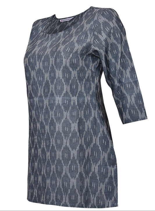 Grey & White Ikat Short Kurta