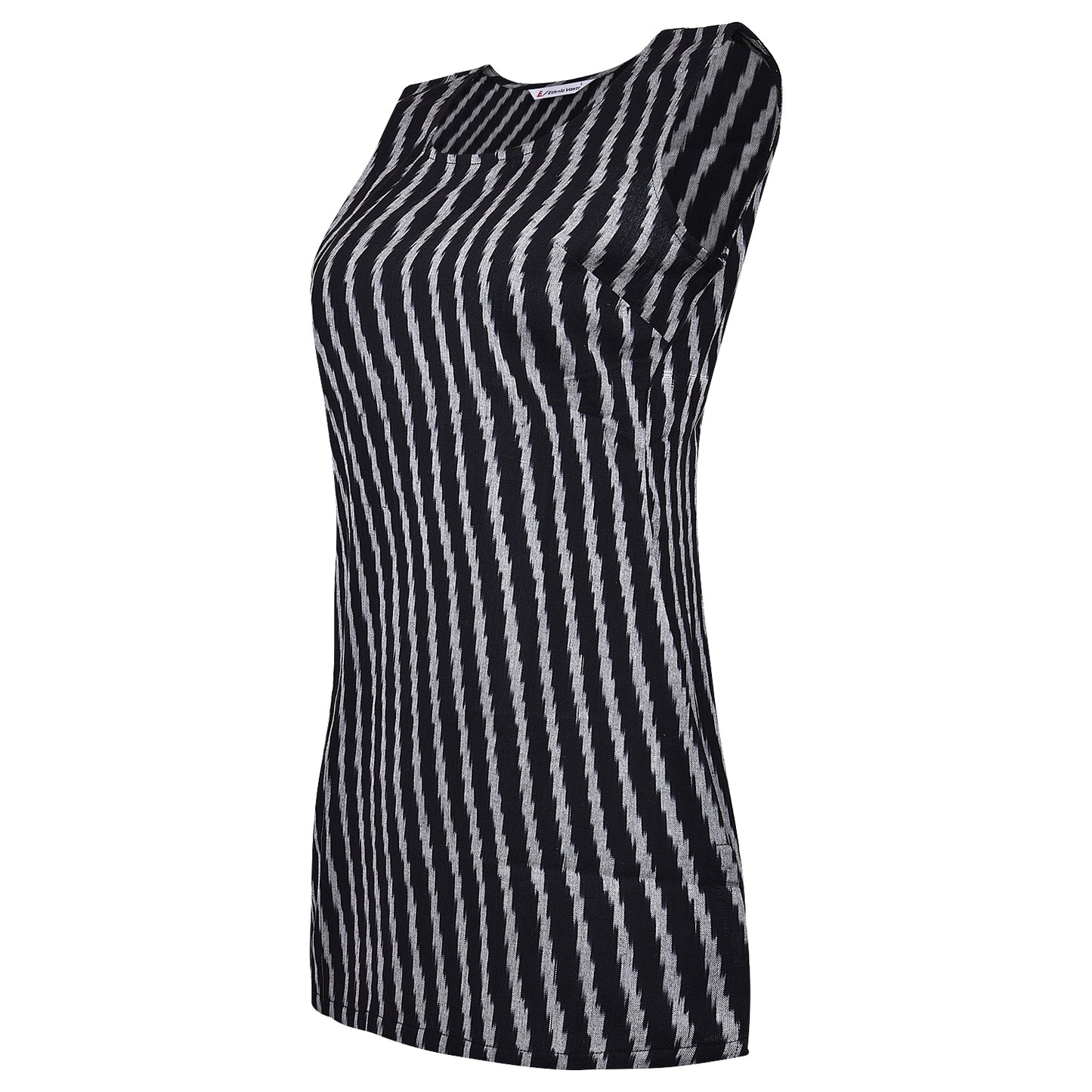 Black & White Stripes Ikat Short Kurta (Sleeveless)