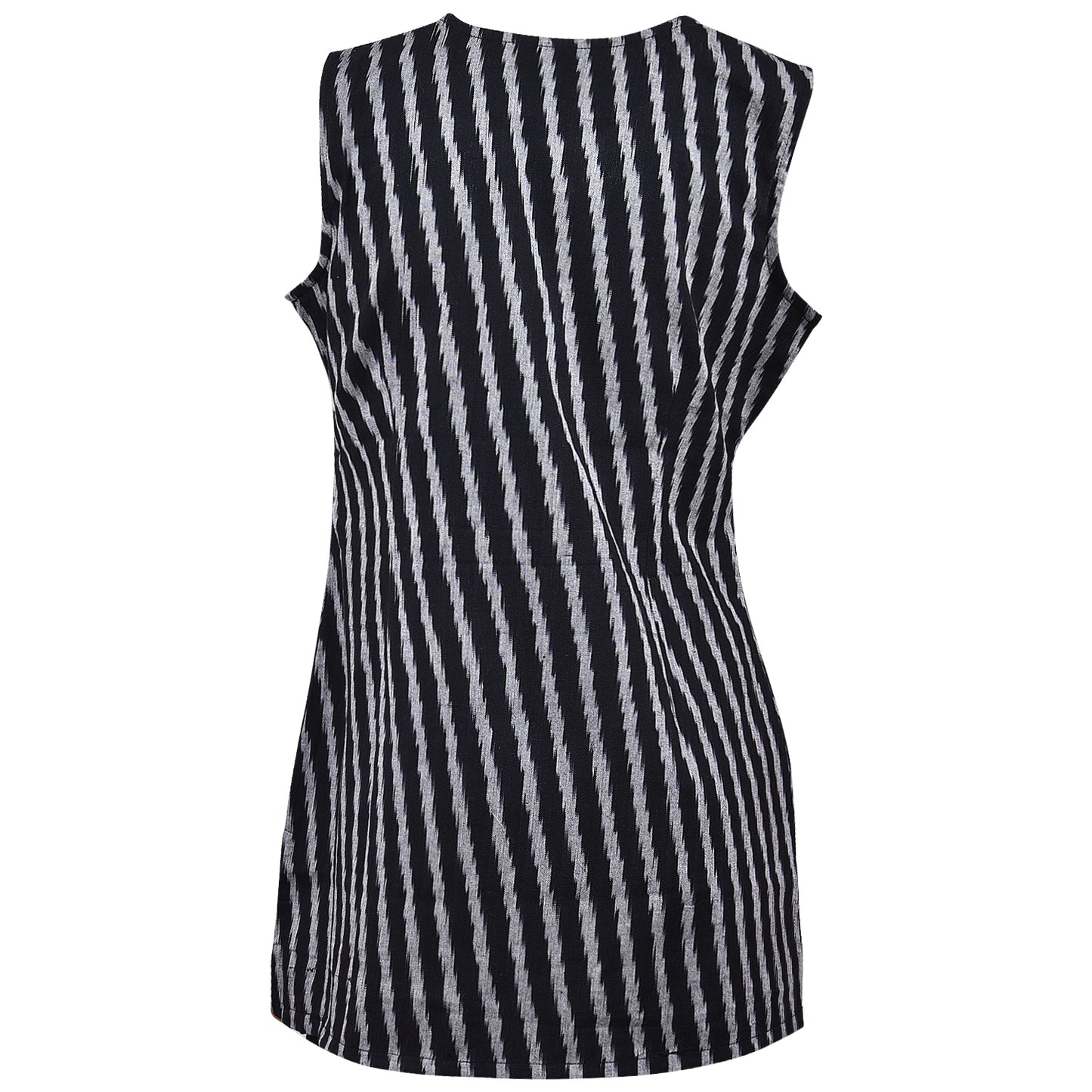 Black & White Stripes Ikat Short Kurta (Sleeveless)