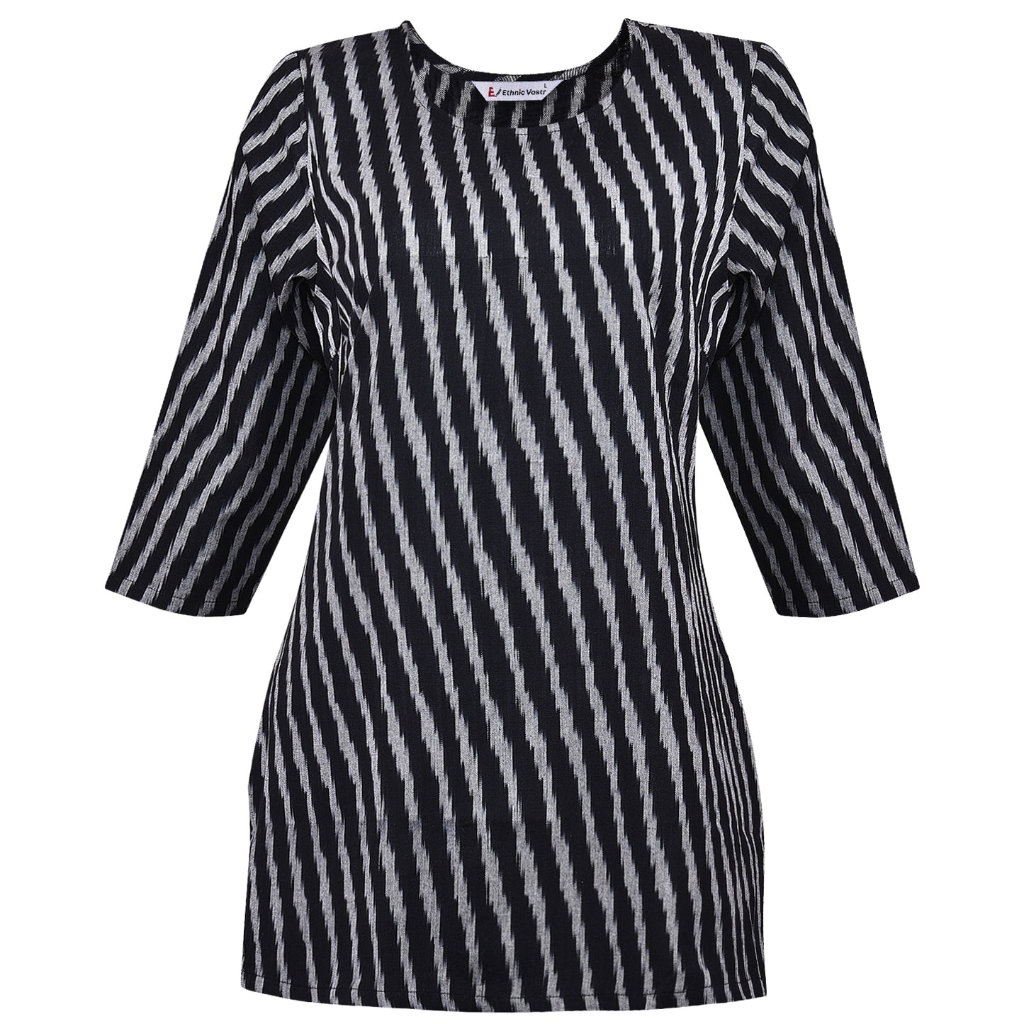 Black & White Stripes Ikat Short Kurta