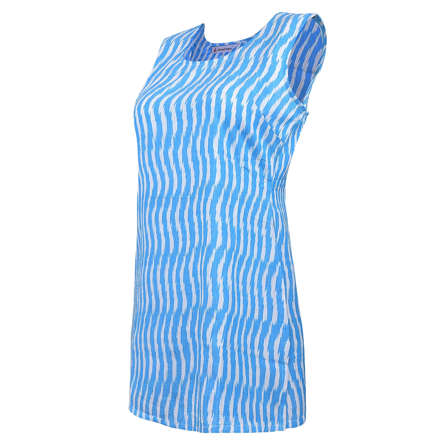 Light Blue Ikat Short Kurta (Sleeveless)