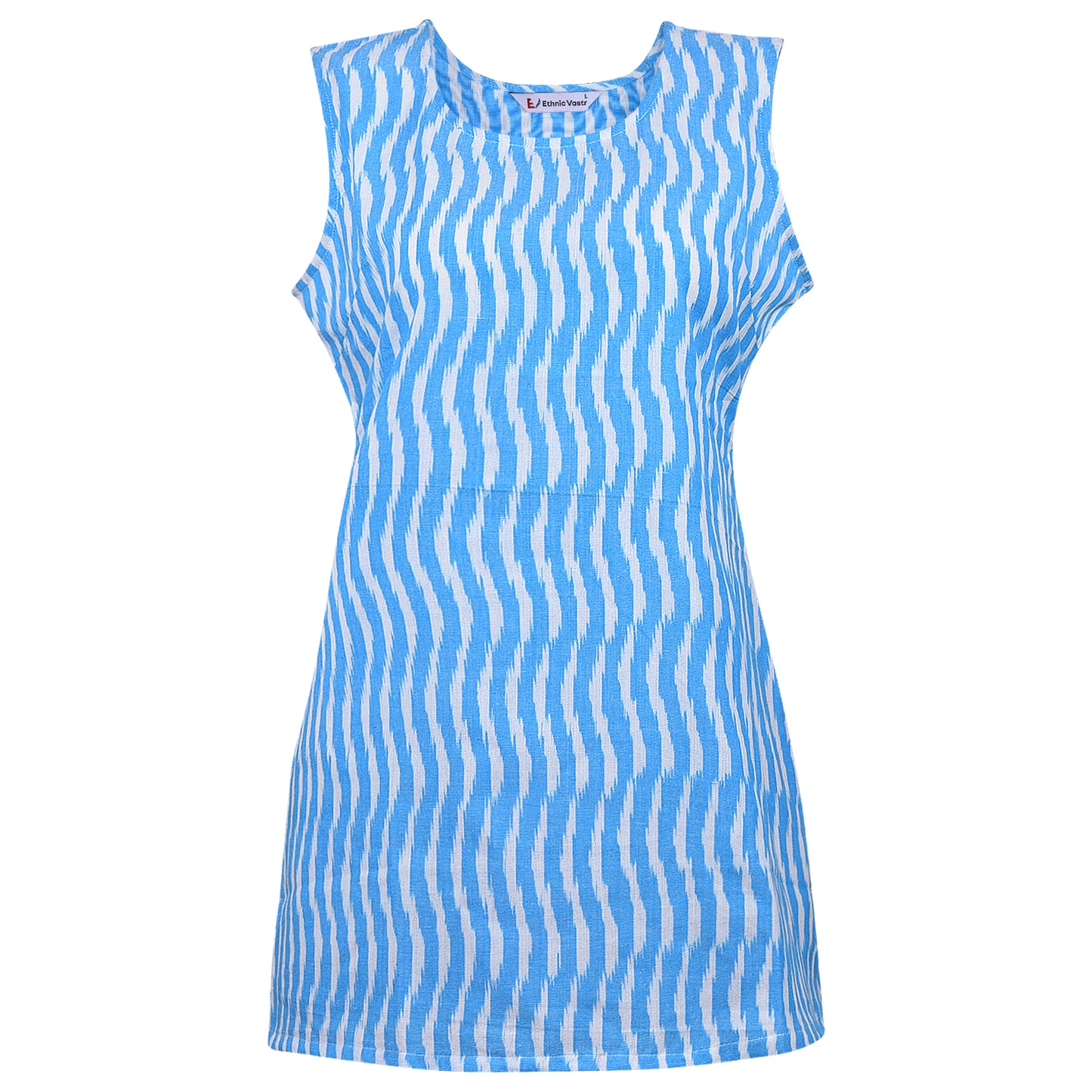 Light Blue Ikat Short Kurta (Sleeveless)