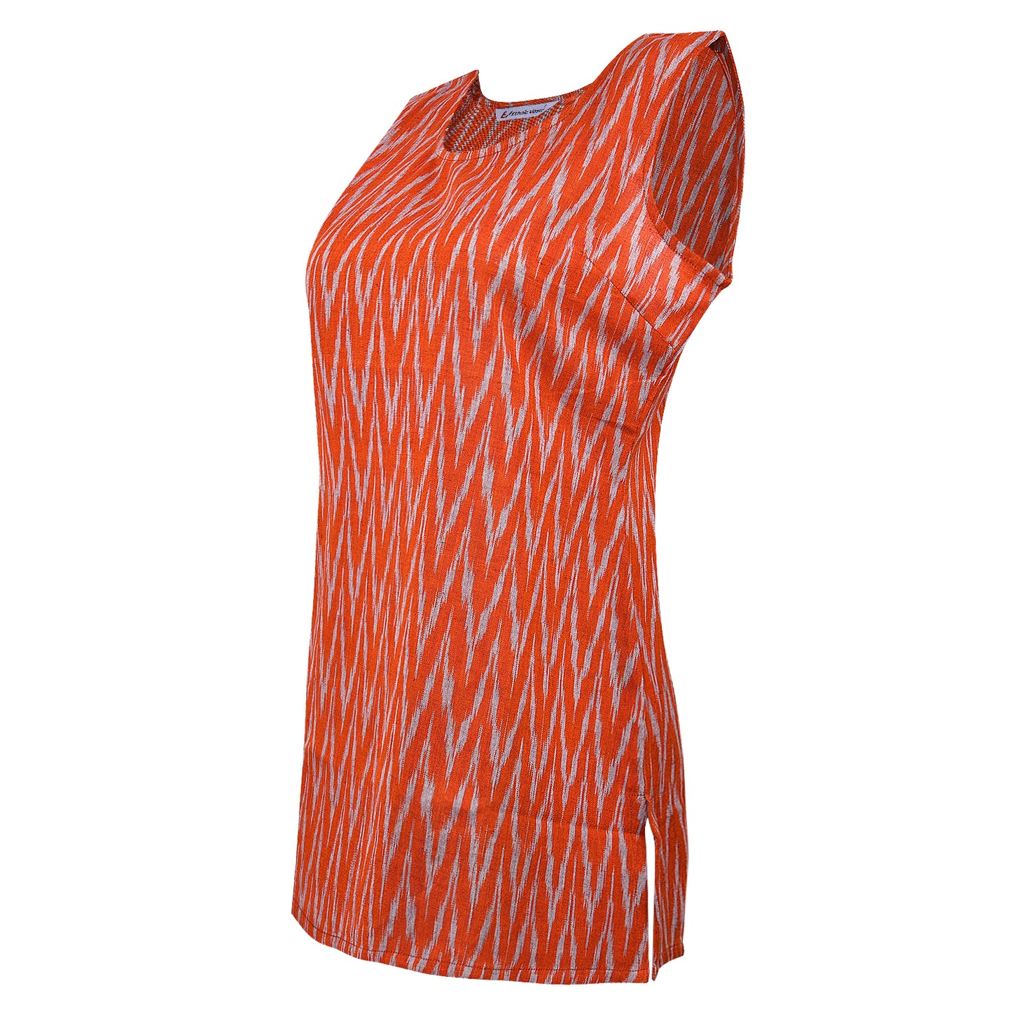 Orange Ikat Short Kurta (Sleeveless)
