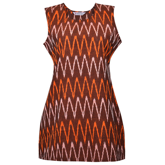 Brown Ikat Short Kurta (Sleevless)