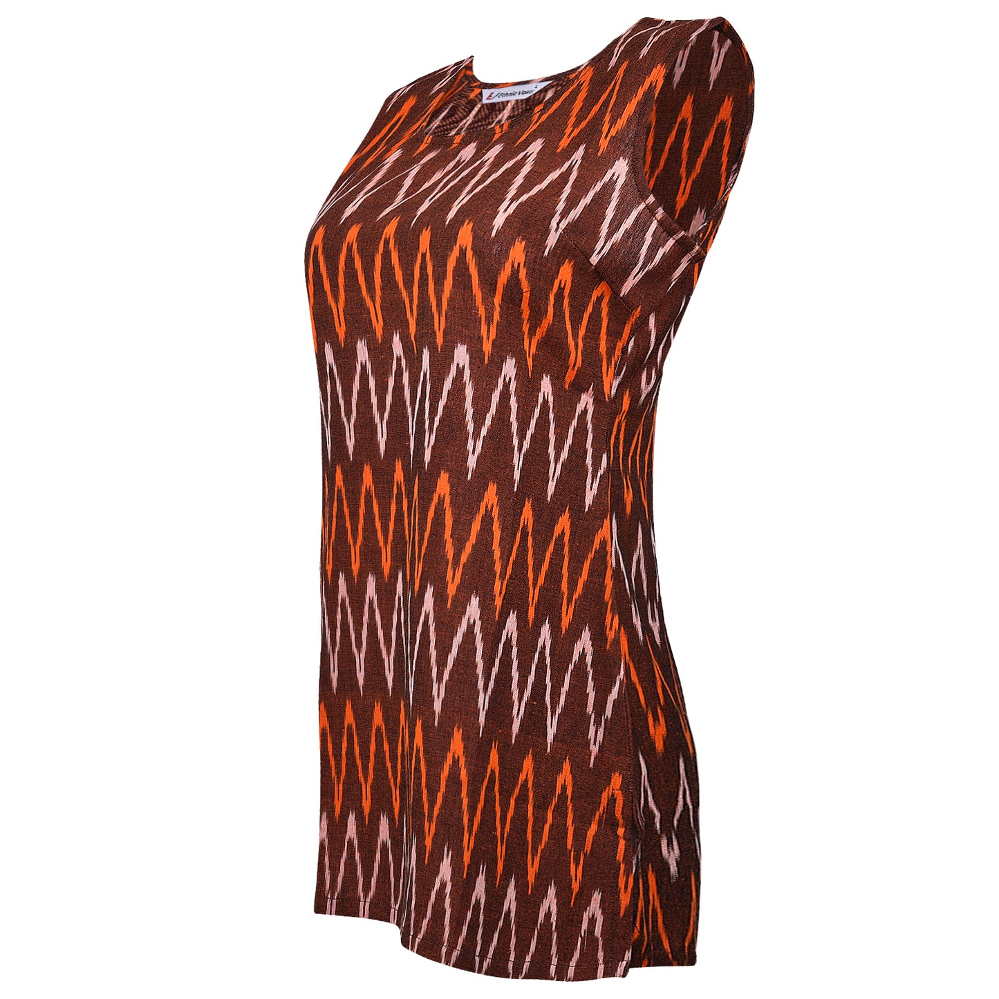 Brown Ikat Short Kurta (Sleeveless)