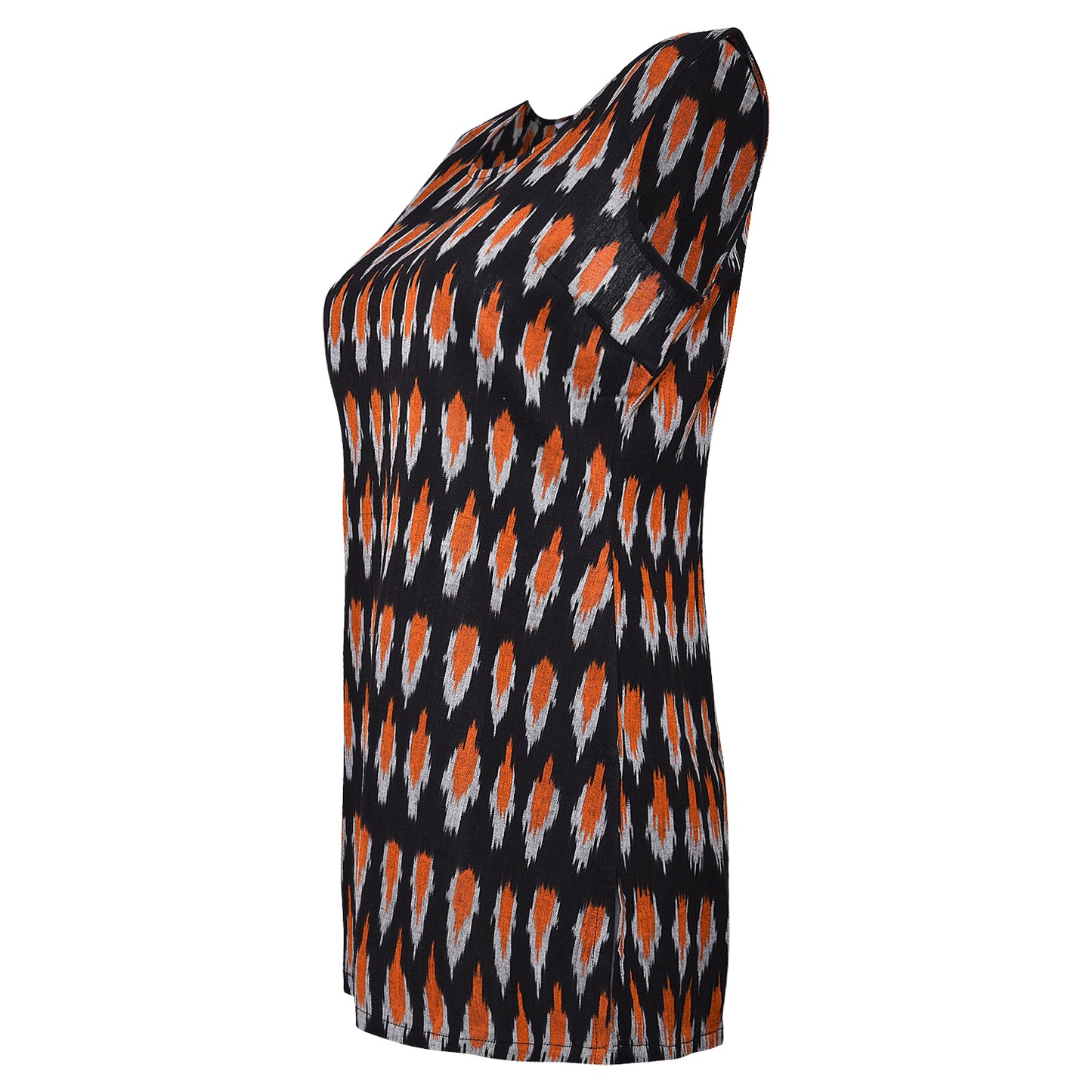 Black & Orange Ikat Short Kurta (Sleevless)