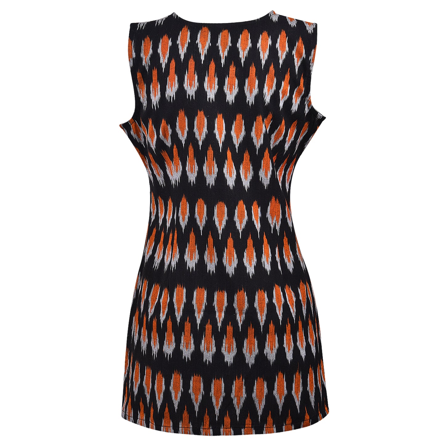 Black & Orange Ikat Short Kurta (Sleevless)