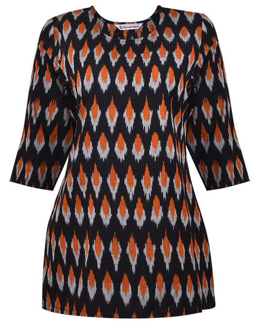 Orange & Black Ikat Short Kurta