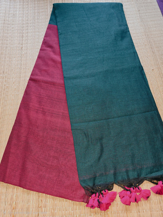 Pink - Green Khadi Cotton Saree