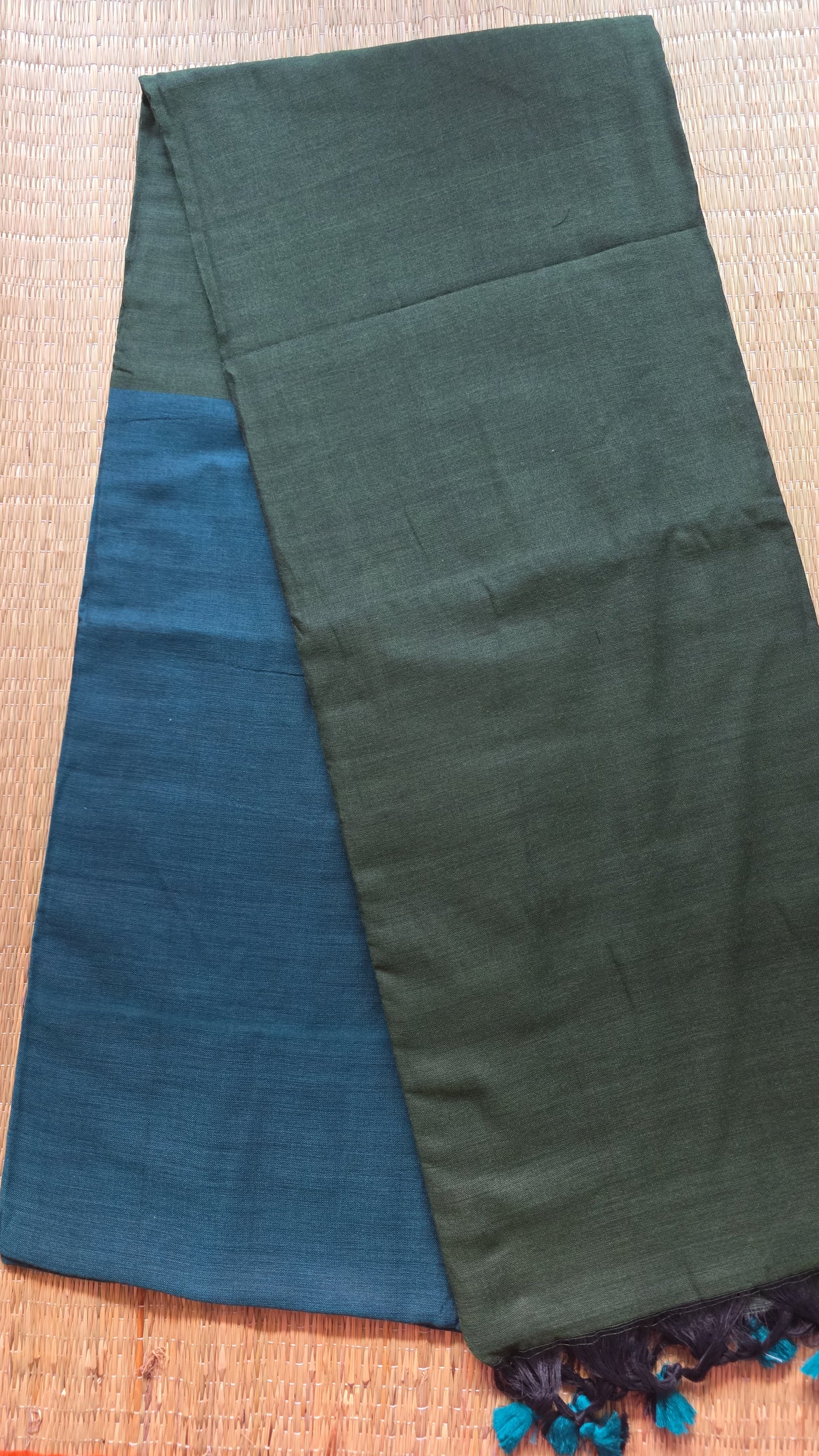 Rama Green- Dark Green Khadi Cotton Saree