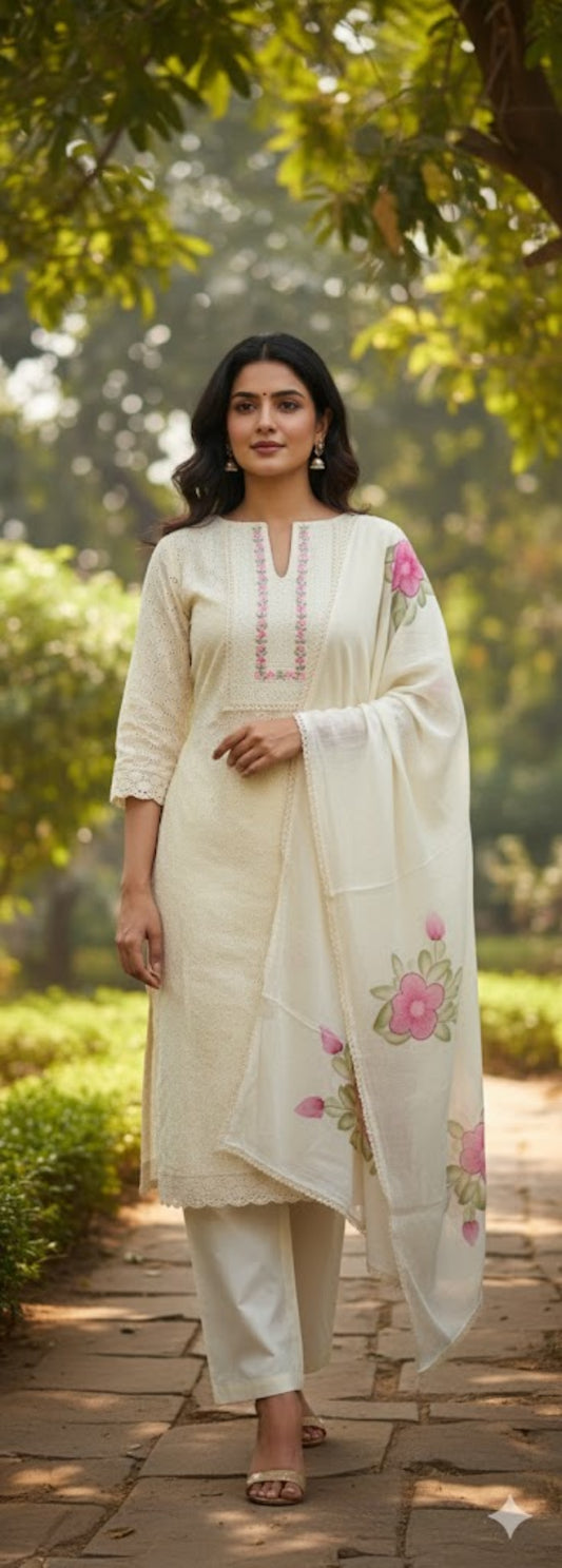 Off White-  Hakoba Salwar Set (3 Piece)